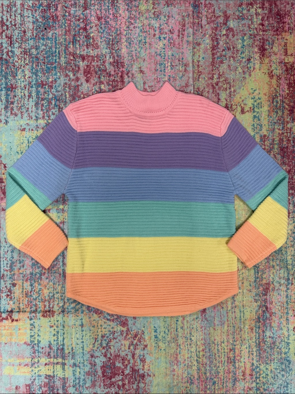 Pastel Rainbow Stripe Mock Neck Sweater - Multi
